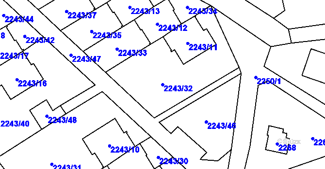 Parcela st. 2243/32 v KÚ Černošice, Katastrální mapa