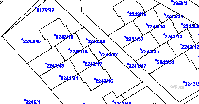 Parcela st. 2243/42 v KÚ Černošice, Katastrální mapa