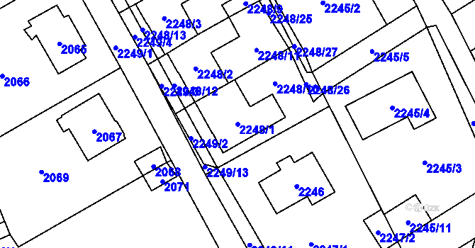 Parcela st. 2248/1 v KÚ Černošice, Katastrální mapa
