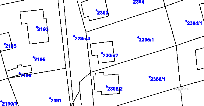 Parcela st. 2305/2 v KÚ Černošice, Katastrální mapa