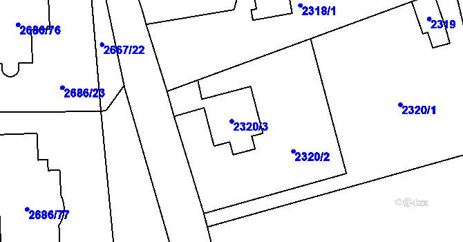 Parcela st. 2320/3 v KÚ Černošice, Katastrální mapa