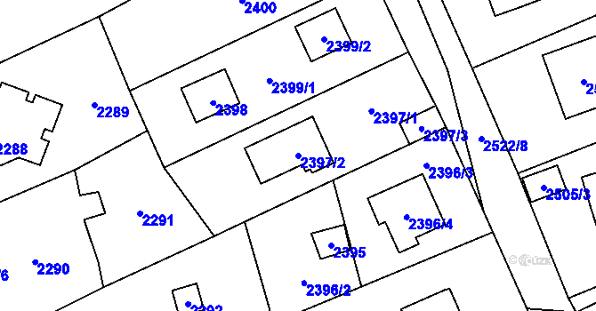 Parcela st. 2397/2 v KÚ Černošice, Katastrální mapa