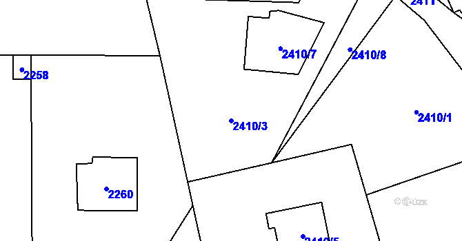 Parcela st. 2410/3 v KÚ Černošice, Katastrální mapa