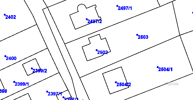 Parcela st. 2502 v KÚ Černošice, Katastrální mapa