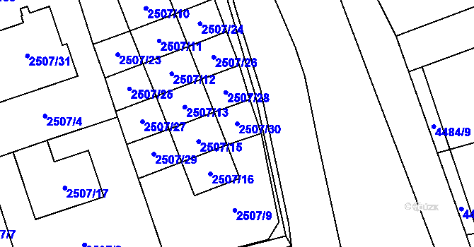 Parcela st. 2507/30 v KÚ Černošice, Katastrální mapa