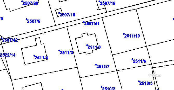 Parcela st. 2511/8 v KÚ Černošice, Katastrální mapa
