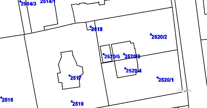 Parcela st. 2520/5 v KÚ Černošice, Katastrální mapa