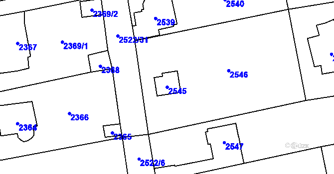 Parcela st. 2545 v KÚ Černošice, Katastrální mapa