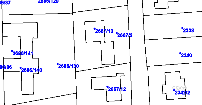 Parcela st. 2667/2 v KÚ Černošice, Katastrální mapa