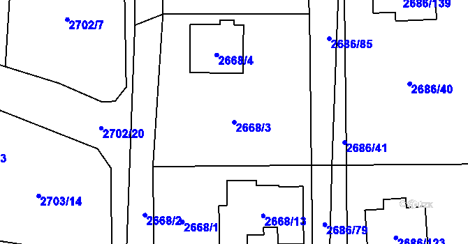 Parcela st. 2668/3 v KÚ Černošice, Katastrální mapa