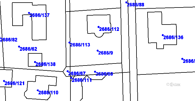 Parcela st. 2686/9 v KÚ Černošice, Katastrální mapa