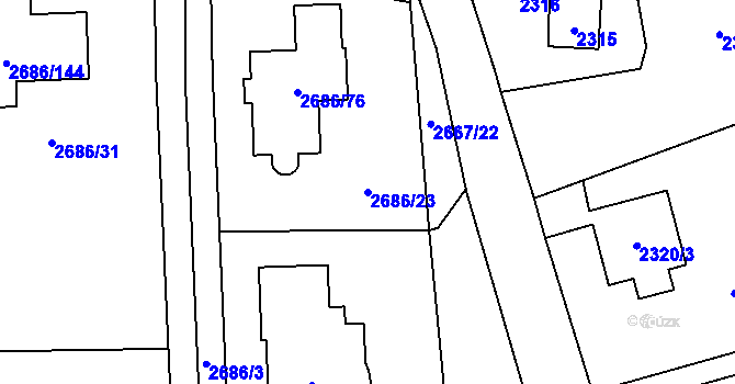 Parcela st. 2686/23 v KÚ Černošice, Katastrální mapa