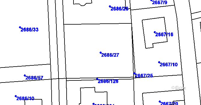 Parcela st. 2686/27 v KÚ Černošice, Katastrální mapa