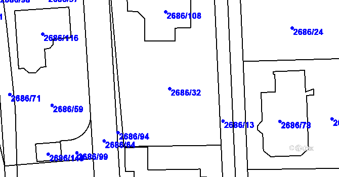 Parcela st. 2686/32 v KÚ Černošice, Katastrální mapa