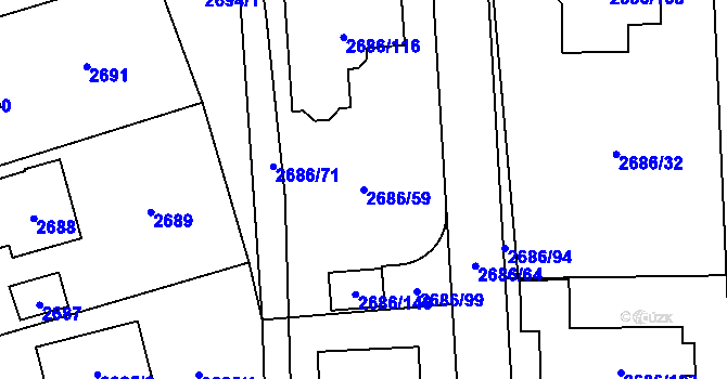 Parcela st. 2686/59 v KÚ Černošice, Katastrální mapa