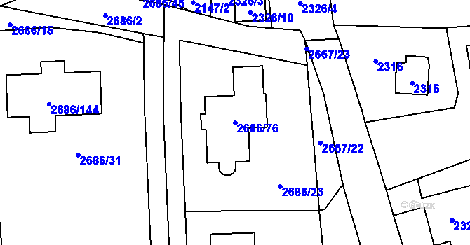 Parcela st. 2686/76 v KÚ Černošice, Katastrální mapa