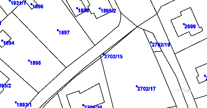 Parcela st. 2702/15 v KÚ Černošice, Katastrální mapa