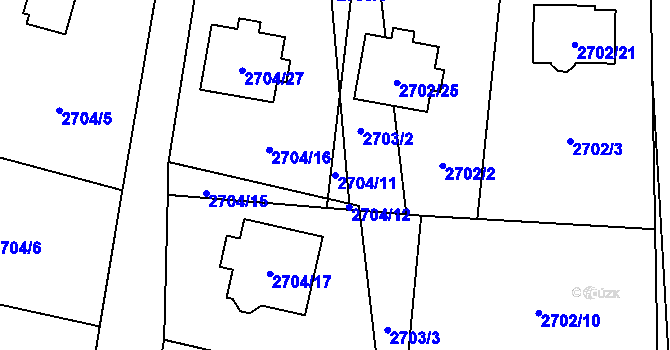 Parcela st. 2704/11 v KÚ Černošice, Katastrální mapa