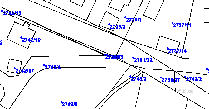 Parcela st. 2742/11 v KÚ Černošice, Katastrální mapa