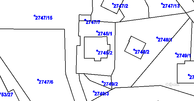Parcela st. 2745/2 v KÚ Černošice, Katastrální mapa