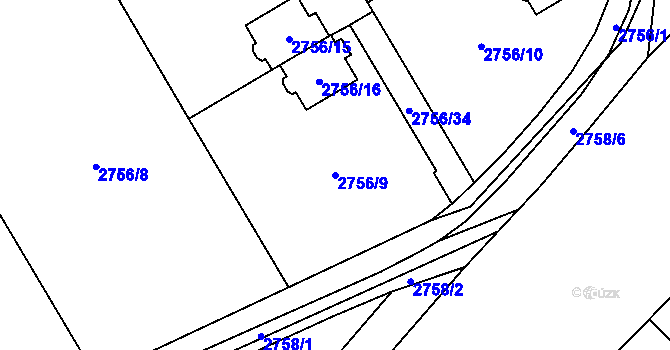 Parcela st. 2756/9 v KÚ Černošice, Katastrální mapa