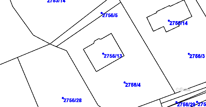 Parcela st. 2756/13 v KÚ Černošice, Katastrální mapa
