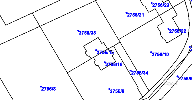 Parcela st. 2756/15 v KÚ Černošice, Katastrální mapa
