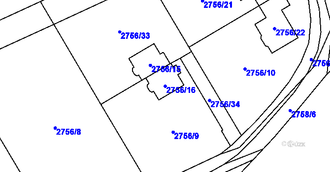 Parcela st. 2756/16 v KÚ Černošice, Katastrální mapa