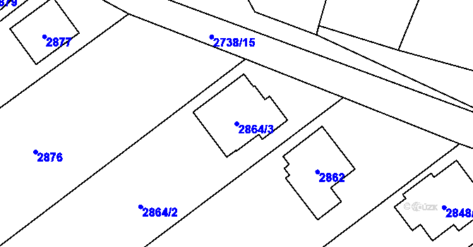 Parcela st. 2864/3 v KÚ Černošice, Katastrální mapa