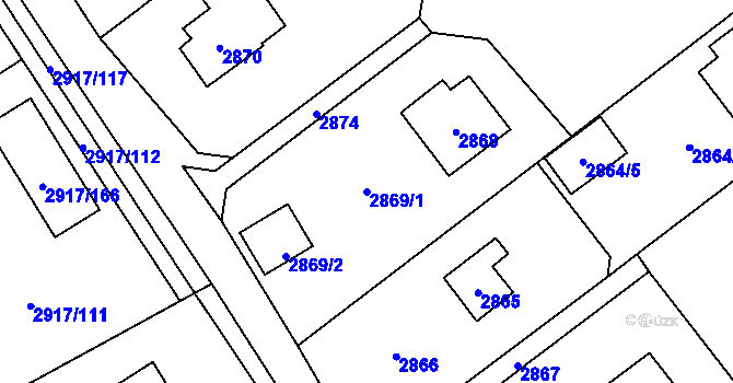 Parcela st. 2869/1 v KÚ Černošice, Katastrální mapa