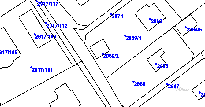 Parcela st. 2869/2 v KÚ Černošice, Katastrální mapa