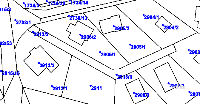 Parcela st. 2906/1 v KÚ Černošice, Katastrální mapa