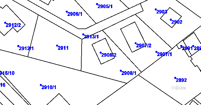 Parcela st. 2908/2 v KÚ Černošice, Katastrální mapa