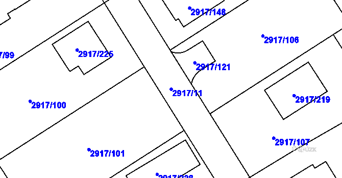 Parcela st. 2917/11 v KÚ Černošice, Katastrální mapa