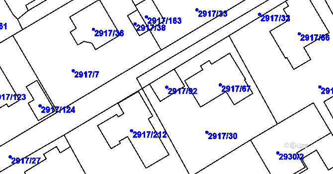 Parcela st. 2917/92 v KÚ Černošice, Katastrální mapa