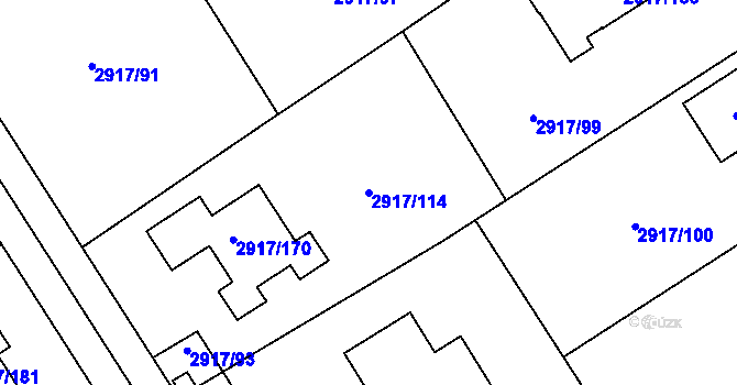 Parcela st. 2917/114 v KÚ Černošice, Katastrální mapa