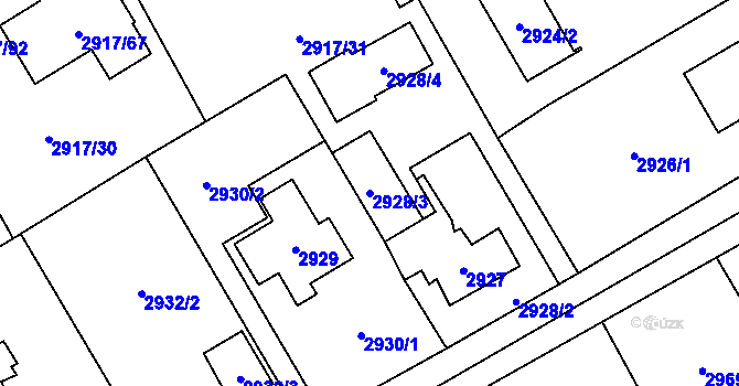 Parcela st. 2928/3 v KÚ Černošice, Katastrální mapa