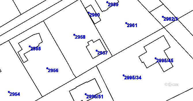 Parcela st. 2957 v KÚ Černošice, Katastrální mapa
