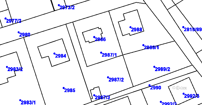 Parcela st. 2987/1 v KÚ Černošice, Katastrální mapa