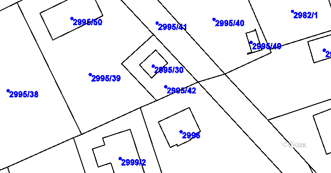 Parcela st. 2995/42 v KÚ Černošice, Katastrální mapa