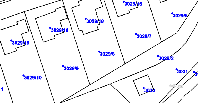 Parcela st. 3029/8 v KÚ Černošice, Katastrální mapa