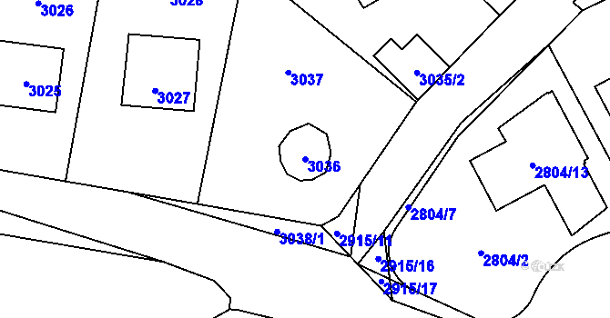Parcela st. 3036 v KÚ Černošice, Katastrální mapa