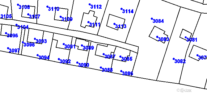Parcela st. 3087 v KÚ Černošice, Katastrální mapa