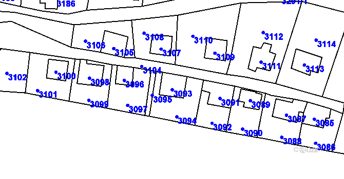 Parcela st. 3093 v KÚ Černošice, Katastrální mapa