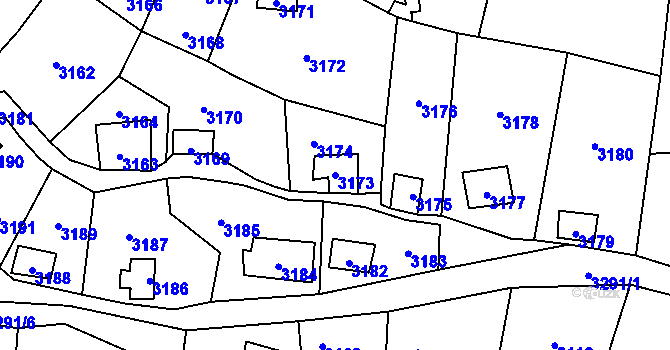 Parcela st. 3173 v KÚ Černošice, Katastrální mapa