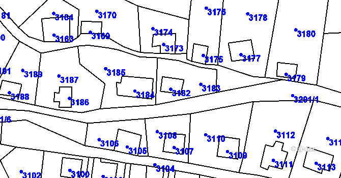 Parcela st. 3182 v KÚ Černošice, Katastrální mapa