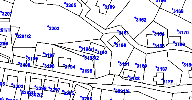 Parcela st. 3192 v KÚ Černošice, Katastrální mapa