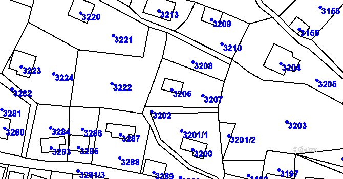 Parcela st. 3206 v KÚ Černošice, Katastrální mapa