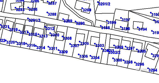 Parcela st. 3305 v KÚ Černošice, Katastrální mapa