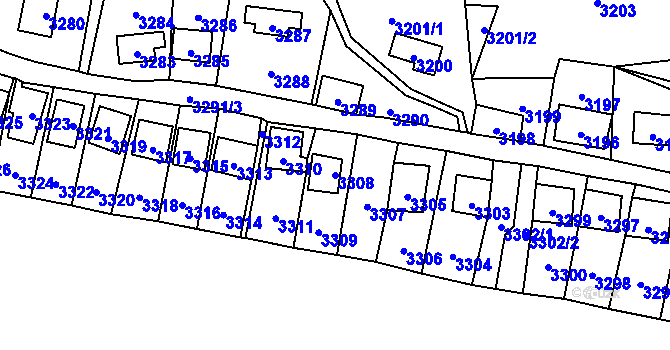 Parcela st. 3308 v KÚ Černošice, Katastrální mapa